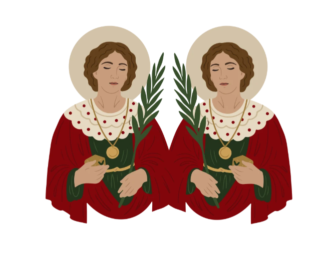 Ilustração de Cosme e Damião